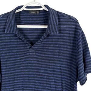 Vince Polo Shirt Mens XL Blue Striped V-Neck Slub Knit Casual Luxury